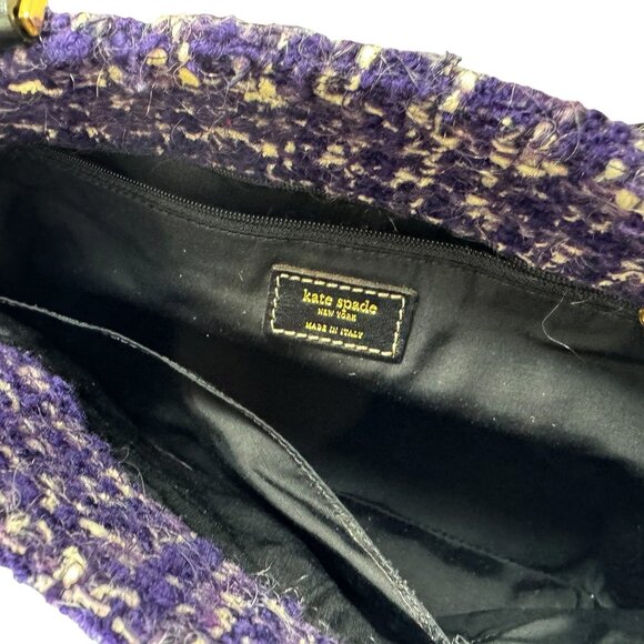 Kate Spade NY Purse Handbag Purple & White Tweed and Leather Made in Italy - Picture 9 of 10